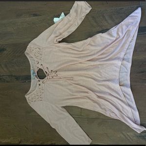 Light pink lace up shirt